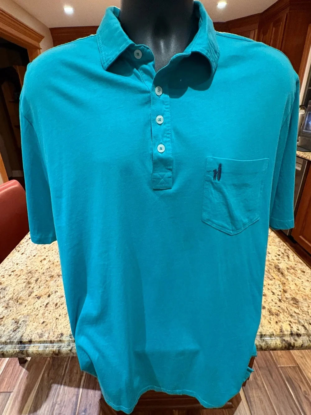 johnnie-O men’s “Hangin’ Out” polo. Sharp teal with iconic logo. XL